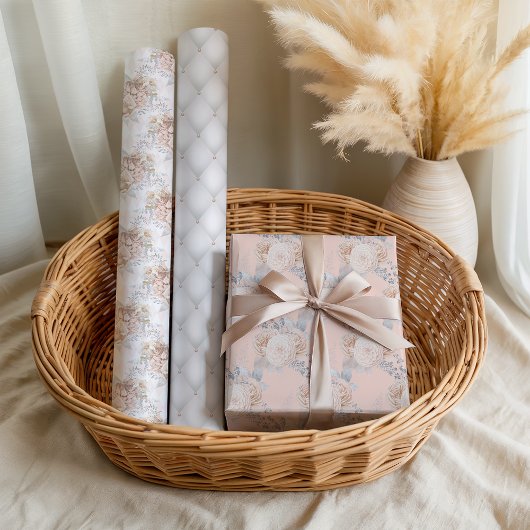 Pastel Floral Pink Elegant Bridal Wedding Geschenkpapier Set