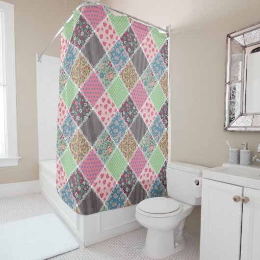 Pastel Floral Quilt Square Duschvorhang (Beispiel)