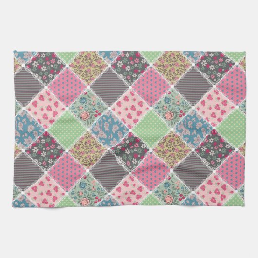 Pastel Floral Quilt Square Geschirrtuch (Horizontal)