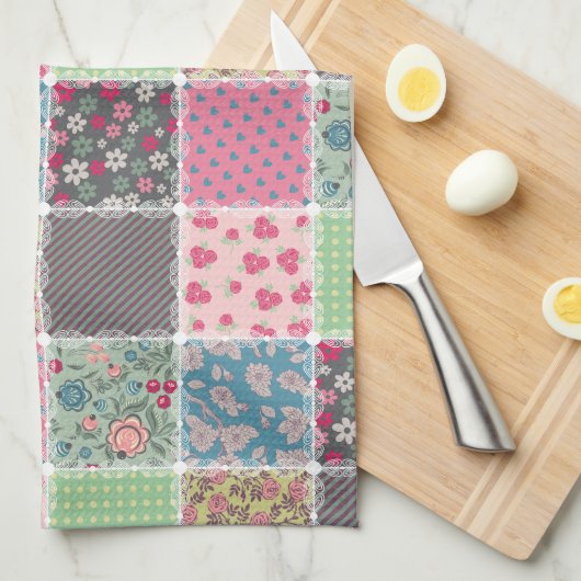 Pastel Floral Quilt Square Geschirrtuch (Viertel Falte)