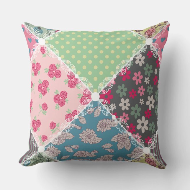 Pastel Floral Quilt Square Kissen (Vorderseite)