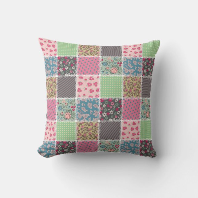 Pastel Floral Quilt Square Kissen (Vorderseite)