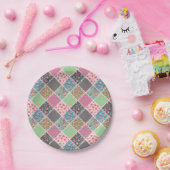 Pastel Floral Quilt Square Pappteller (Party)