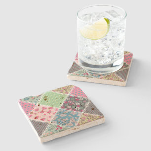 Pastel Floral Quilt Square Steinuntersetzer