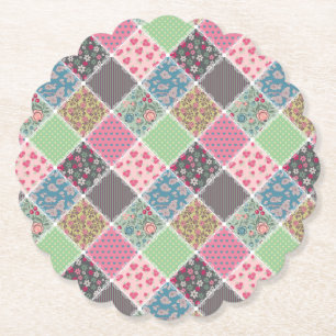 Pastel Floral Quilt Square Untersetzer