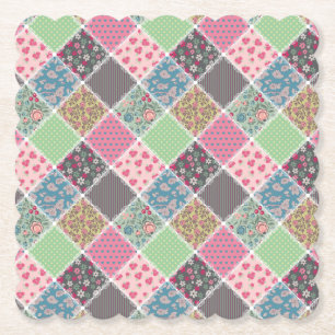 Pastel Floral Quilt Square Untersetzer