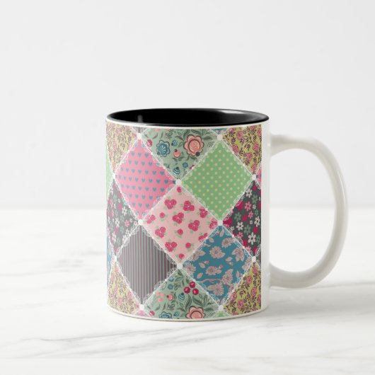 Pastel Floral Quilt Square Zweifarbige Tasse (Rechts)
