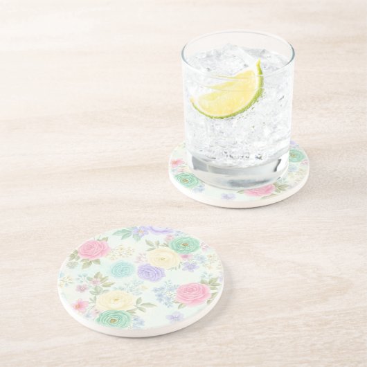 Pastel Floral Sandstone Untersetzer (Seite)