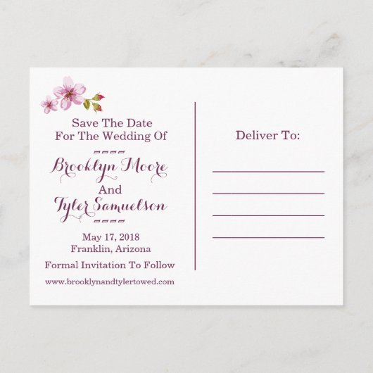Pastel Floral "Save the Date" Ankündigungspostkarte (Rückseite)
