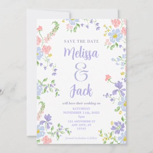 Pastel Floral Save the Date Einladung (Vorderseite)