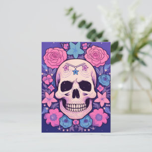Pastel Floral Skull Art Postkarte