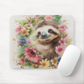 Pastel Floral Sloth Mouse Pad Mousepad (Mit Mouse)