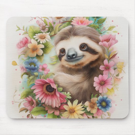 Pastel Floral Sloth Mouse Pad Mousepad (Vorne)