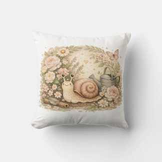 Pastel Floral Snail Aesthetic Garden Throw Pillow Kissen
