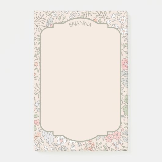 Pastel floral Sticky Notes mit Namen - Post-it Not Klebezettel (Vorderseite)