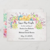Pastel Floral Sukkulturen Save the Date Ankündigung (Vorne/Hinten)