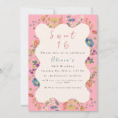 Pastel Floral Sweet 16 Einladung (Vorderseite)
