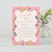 Pastel Floral Sweet 16 Einladung (Stehend Vorderseite)