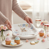 Pastel Floral Teddy Bear "We Can Bearly Wait" Show Pappteller