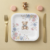 Pastel Floral Teddy Bear "We Can Bearly Wait" Show Pappteller