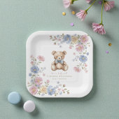 Pastel Floral Teddy Bear "We Can Bearly Wait" Show Pappteller