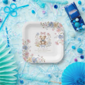 Pastel Floral Teddy Bear "We Can Bearly Wait" Show Pappteller (Party)