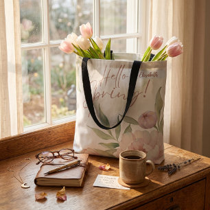 Pastel Floral Tote Bag - Individuelle Name Spring Tasche