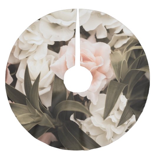 Pastel Floral Vintag: Zeitlose Eleganz Polyester Weihnachtsbaumdecke (Vorderseite)