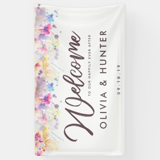 Pastel Floral Watercolor Wedding Welcome Banner (Vertikal)