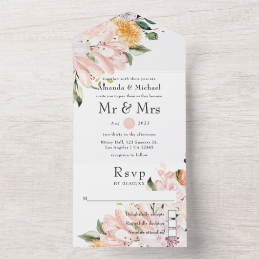 Pastel Floral Wedding All In One Einladung (Innen Boden)
