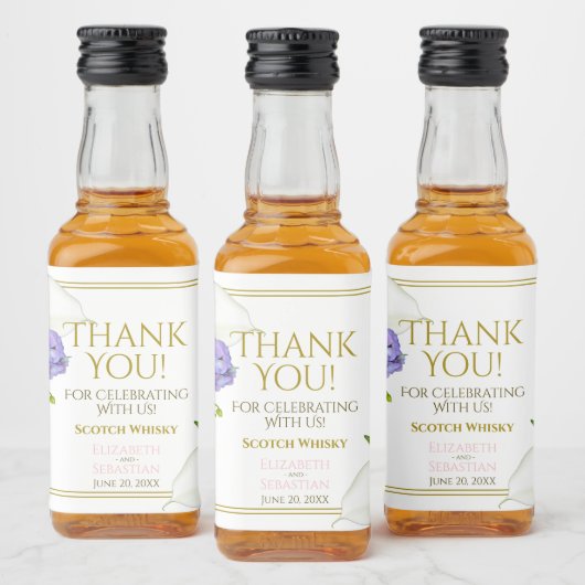 Pastel Floral Wedding Danke Mini Alkoholflaschenetikett (Flaschen)