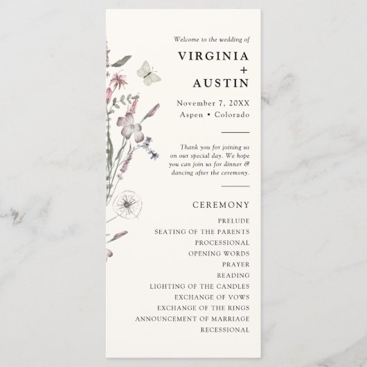 Pastel Floral Wedding Programm (Vorderseite)