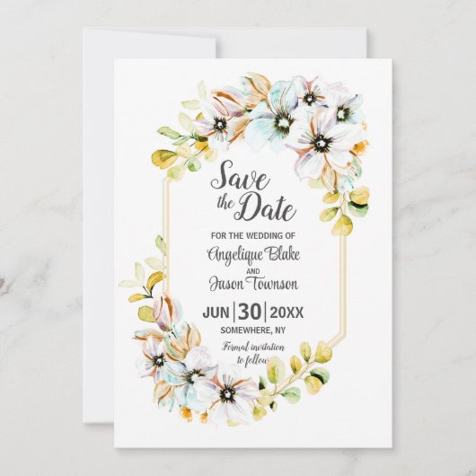 Pastel Floral Wedding Save The Date (Vorderseite)