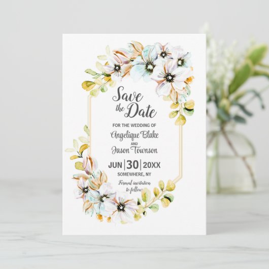 Pastel Floral Wedding Save The Date (Stehend Vorderseite)