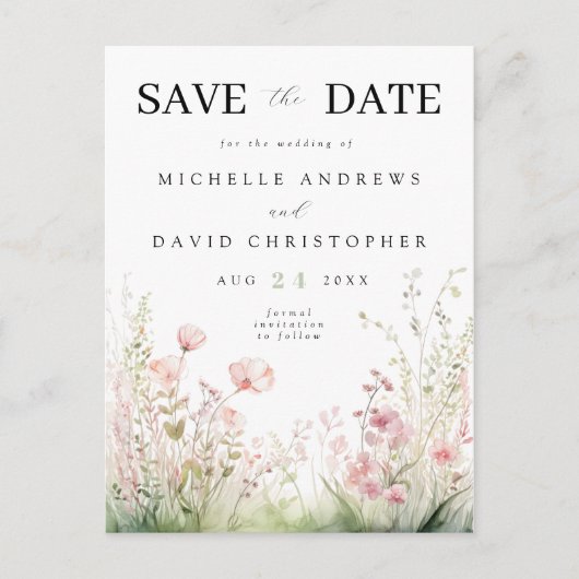 Pastel floral Wedding Save the Date Postcard Einladungspostkarte (Vorderseite)