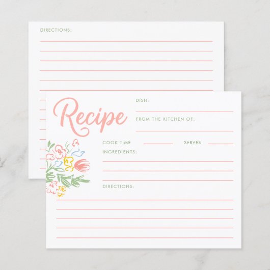 Pastel Floral Whimsical Bridal Shower Recipe Card (Vorne/Hinten)