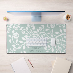 Pastel Floral Wirbel Vorlage Elegantes Weiß Grün Schreibtischunterlage
