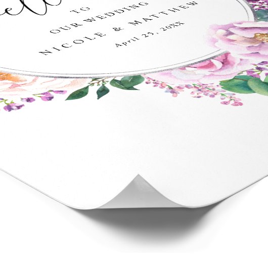 Pastel Floral Wreath Elegante Begrüßungszeichen Poster (Ecke)