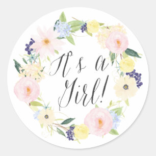 Pastel Floral Wreath Es ist eine Girl Baby Shower  Runder Aufkleber