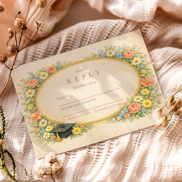 Pastel Floral Wreath Graduation Celebration RSVP Karte