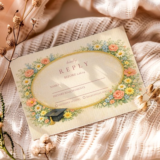 Pastel Floral Wreath Graduation Celebration RSVP Karte