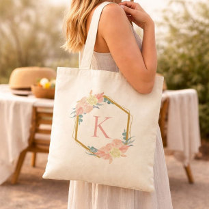 Pastel Floral Wreath mit Initial Bridesmaid Tragetasche