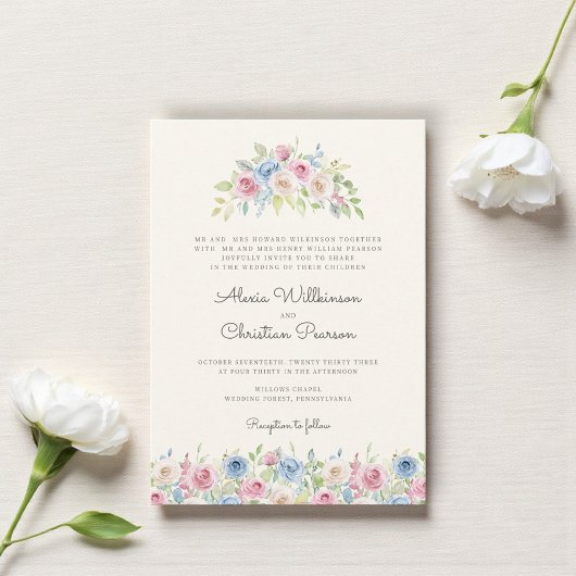 Pastel Floral Wreath Wedding Invitation Einladung