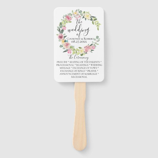 Pastel Floral Wreath Wedding Program Fans Fächer (Vorderseite)