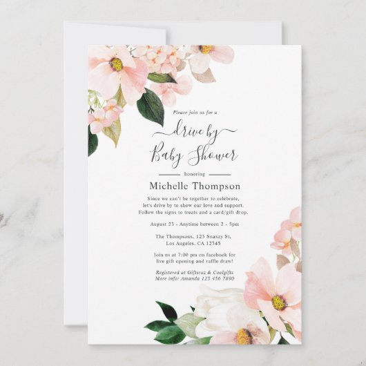 Pastel floraler Federantrieb mit Dusche Einladung (Vorderseite)