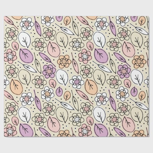 Pastel Florals & Blätter Geschenkpapier (Flach)