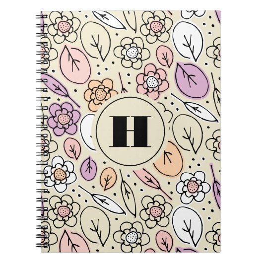 Pastel Florals & Blätter Monogram Notizblock (Vorderseite)