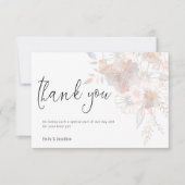 Pastel Florals Blush Gray Script Foto Wedding Dankeskarte (Vorderseite)