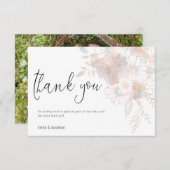 Pastel Florals Blush Gray Script Foto Wedding Dankeskarte (Vorne/Hinten)