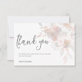 Pastel Florals Blush Gray Script Foto Wedding Dankeskarte
